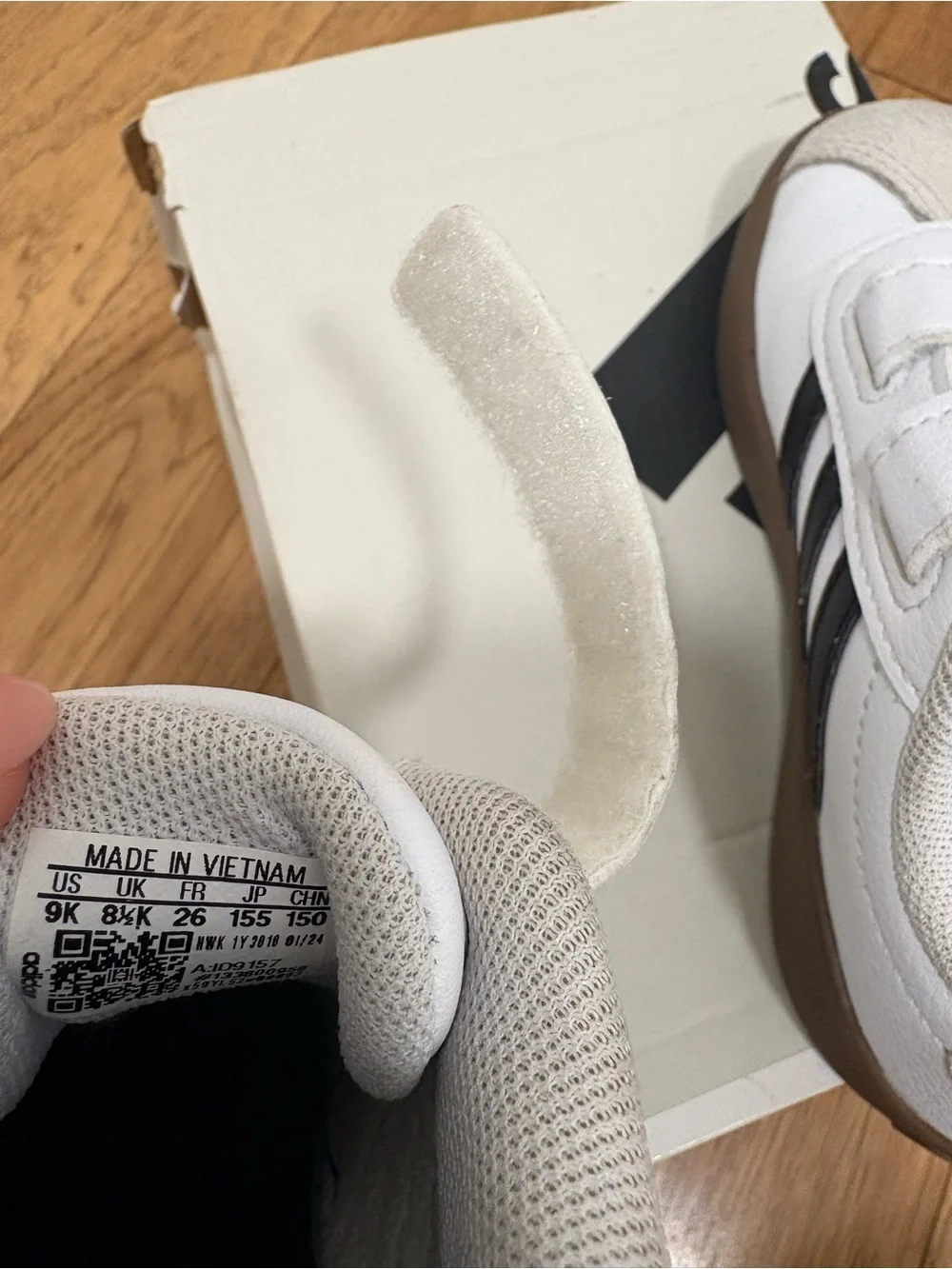 adidas Kids White Sneakers with Black Stripes and Brown Sole VL Court 3.0